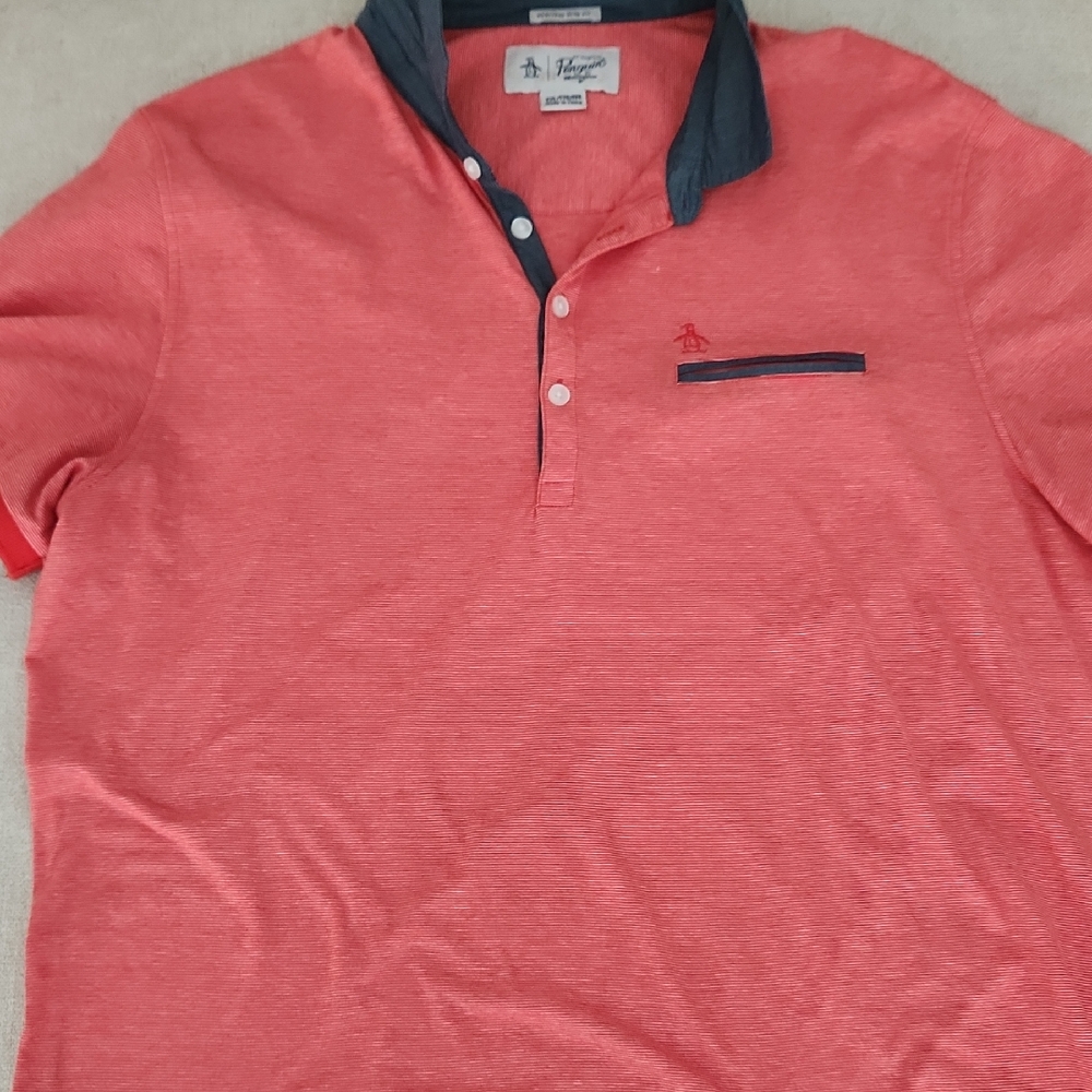 Original Penguin Coral Polo with Gray Trim